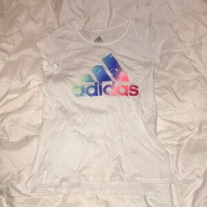 Adidas Kids Size M(10/12) White T-Shirt with Multicolor Logo